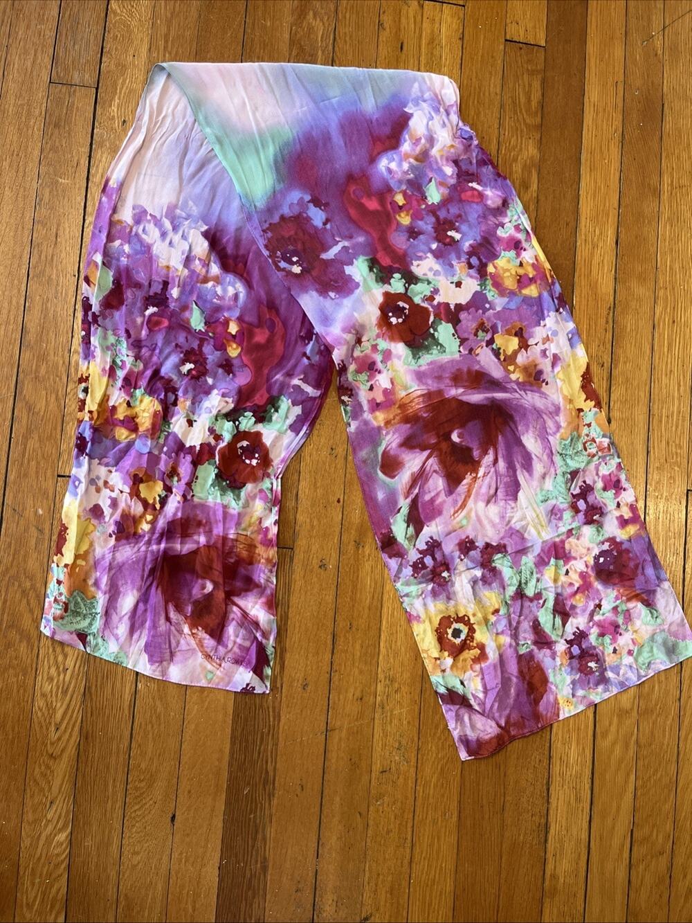 Cynthia‎ Rowley 100% Silk Scarf Ombre Floral Botanical Print Classic 73X14